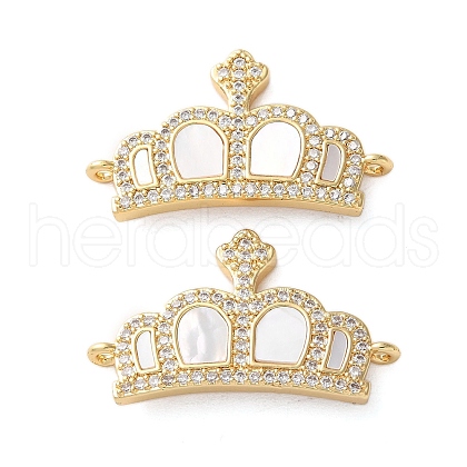 Brass Micro Pave Cubic Zirconia Crown Connector Charms KK-U070-05G-1