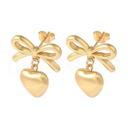 Bowknot & Heart Ion Plating(IP) 304 Stainless Steel Stud Earrings for Women EJEW-L287-014G-1