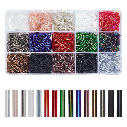 HOBBIESAY 150G 15 Styles Glass Bugle Beads SEED-HY0001-25-1