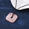 Natural Rose Quartz Square Pendants Black PU Leather Cord Necklaces NJEW-K285-01D-3