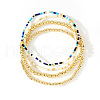 4Pcs 4 Styles Glass Seed Cylinder Beads Stretch Bracelet & Brass Round Beads Stretch Bracelet Set BP7471-6-1