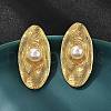 Oval Brass ABS Plastic Imitation Pearl Stud Earrings EJEW-S258-04G-2