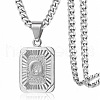Rectangle with Letter Pattern 304 Stainless Steel Pendant Necklaces FS-WGFC766-38-1