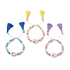 Natual Shell with Evil Eye & Pearl Braided Bead Bracelets Set BJEW-TA00049-1