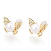 Brass Rhinestone Butterfly & Natural Pearl Stud Earrings PEAR-N020-06G-3