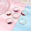 Round Natural Rose Quartz & Tiger Eye & Lapis Lazuli & Green Aventurine & Amethyst & Carnelian Finger Rings RJEW-JR00850-02-2