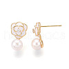 Flower Brass Natural Pearl Dangle Stud Earrings PEAR-N020-06V-2