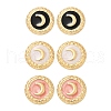 304 Stainless Steel Enamel Flat Round with Moon Stud Earrings STAS-D368-03G-2