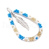3Pcs 3 Colors Bohemia Style Glass Seed Beaded Teardrop with Feather Pendants PALLOY-MZ00589-4
