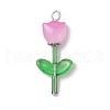 Transparent Glass Beads with Tibetan Style Alloy Caps and Glass Bugle Beads and Brass Flat Head Pins Pendants PALLOY-JF03623-3