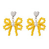 4 Pairs 4 Colors Heart with Bowknot Handmade Glass Seed Beads Dangle Stud Earrings EJEW-MZ00474-3