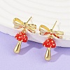 Mushroom with Bowknot Brass Enamel Dangle Stud Earrings EJEW-F895-25A-G-1