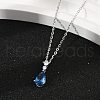 925 Sterling Silver Sapphire Rhinestone Teardrop Pendant Necklace for Women NJEW-V013-01P-2