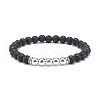 Natural Lava Rock & Synthetic Hematite Round Beaded Stretch Bracelet BJEW-JB08580-4