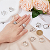 FIBLOOM 10Pcs 10 Style Alloy & Stainless Steel Open Cuff Ring RJEW-FI0001-13-4