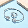 Oval Brass Micro Pave Cubic Zirconia Cuff Bangles & Rings Sets for Women SJEW-R002-03P-01-1