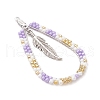 Bohemia Style Glass Seed Beaded Teardrop with Feather Pendants PALLOY-MZ00589-02-3