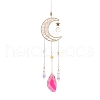 Wire Wrapped Natural Rose Quartz Moon with Tree of Life Pendant Decorations HJEW-K046-07G-05-2