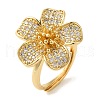 Rack Plating Flower Brass Micro Pave Clear Cubic Zirconia Adjustable Rings RJEW-S413-01G-1