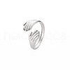 304 Stainless Steel Double Hand Hug Open Cuff Ring for Women RJEW-S405-199P-3