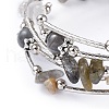 Five Loops Natural Labradorite & Moonstone Wrap Bracelets X-BJEW-JB04488-04-2