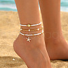 Bohemian Style Alloy and Glass Beads and Imitation Pearl Anklets Set FS-WG66C6F-01-1