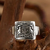 Rectangle with Bird & Flower Pattern Alloy Finger Rings FS-WGF2270-02-2