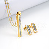 Rectangle 304 Stainless Steel Rhinestone Pendant Necklace & Stud Earring FS-WGB5AF5-03-1