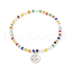 Colorful Seed Beaded Stretch Bracelet with Brass Charms for Women BJEW-JB09218-01-1