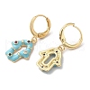 Hamsa Hand Real 18K Gold Plated Brass Dangle Hoop Earrings EJEW-L268-040G-02-2