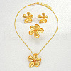 Flower Alloy Pendant Necklaces & Stud Earrings & Rings Sets FS-WGFCF53-01-4