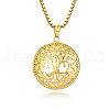 304 Stainless Steel Flat Round with Tree of Life Pendant Necklaces FS-WG13B06-02-2