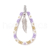 Bohemia Style Glass Seed Beaded Teardrop with Feather Pendants PALLOY-MZ00589-02-1
