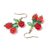 Flower with Cherry 304 Stainless Steel Glass Seed Beads Dangle Earrings EJEW-MZ00419-03-4