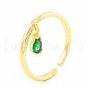 Cubic Zircona Teardrop Charm Dangle Open Cuff Ring RJEW-H103-01G-4