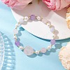 Heart Natural Aquamarine & Rose Quartz & Amethyst Beads Stretch Bracelets for Women BJEW-JB11759-1