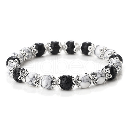 Natural Lava Rock Round Beaded Stretch Bracelets for Women JT2459-2-1