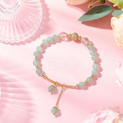 Natural Green Aventurine Round Beaded Charm Bracelets for Women BJEW-JB11931-01-1