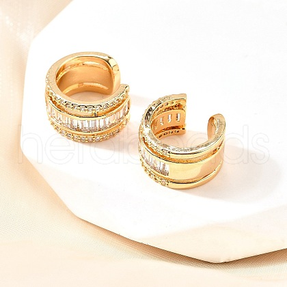 Brass Micro Pave Clear Cubic Zirconia Cuff Earrings EJEW-F370-15G-1