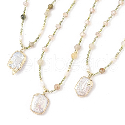 Natural Rutilated Quartz Beaded & Glass Beads Necklaces NJEW-L119-10G-1