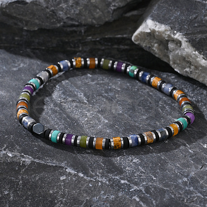 Natural Mixed Gemstone Cylinder Beads Stretch Bracelets for Men VL2567-1