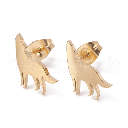 Wolf 304 Stainless Steel Stud Earrings for Women EJEW-Z017-13G-1
