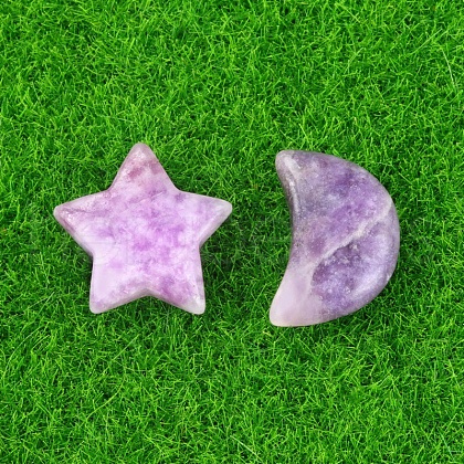 Natural Lepidolite/Purple Mica Stone Healing Moon & Star Ornaments X1-PW-WG13036-06-1