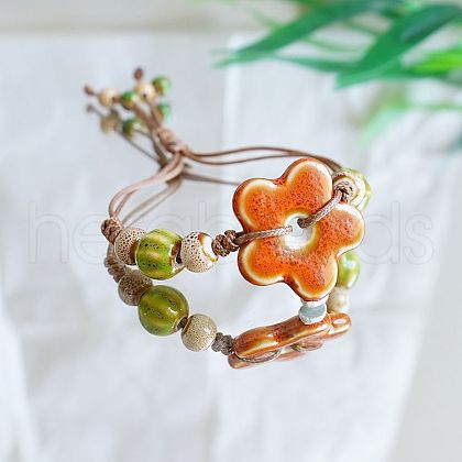 Flower Ceramic Beads Braided Bead Bracelets FS-WGF5392-10-1