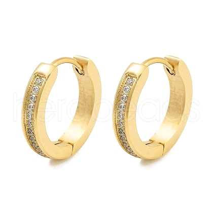 Ion Plating(IP) 304 Stainless Steel Micro Pave Clear Cubic Zirconia Huggie Hoop Earrings EJEW-C096-01E-G-1