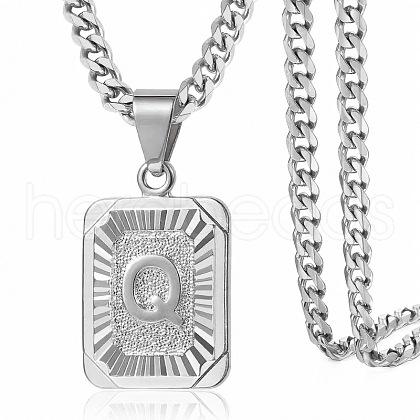 Rectangle with Letter Pattern 304 Stainless Steel Pendant Necklaces FS-WGFC766-38-1
