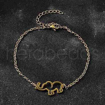 201 Stainless Steel Elephant Link Bracelets BJEW-B128-02G-1