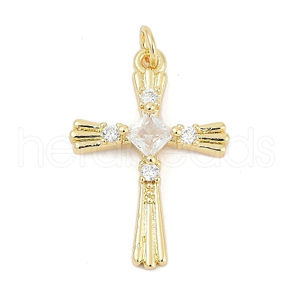 Brass Micro Pave Clear Cubic Zirconia Pendants KK-G522-51G-02-1