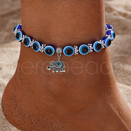 Resin Evil Eye Alloy Charm Anklets WG9874B-02-1