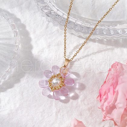 Glass & Glass Pearl Beads Pendants Necklaces for Women NJEW-MZ00106-07-1